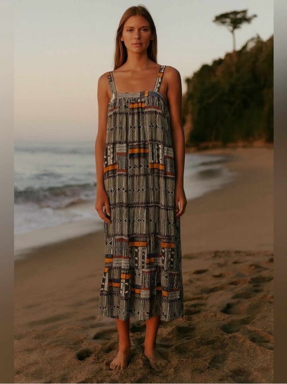 LemLem Geometric Print Sun Dress Size Large Boho Cotton Gauze African Maxi Dress